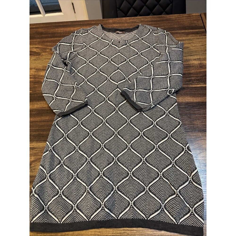 J McLaughlin Dress Women Gray Sweater Tunic Geometric Print Zip Up Size S